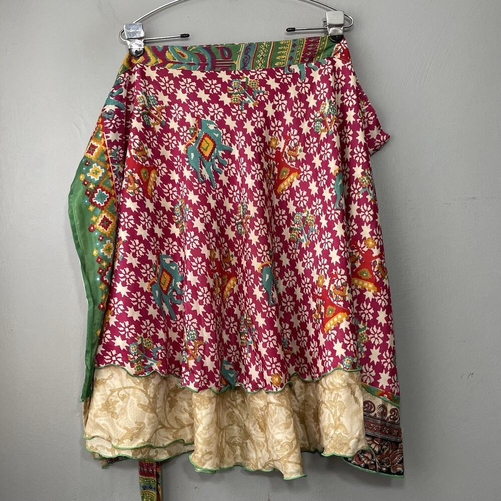 Silky Wrap Skirt One Size Reversible Sari Sarong Tribal Ethnic Bohemian Gypsy - Picture 4 of 9